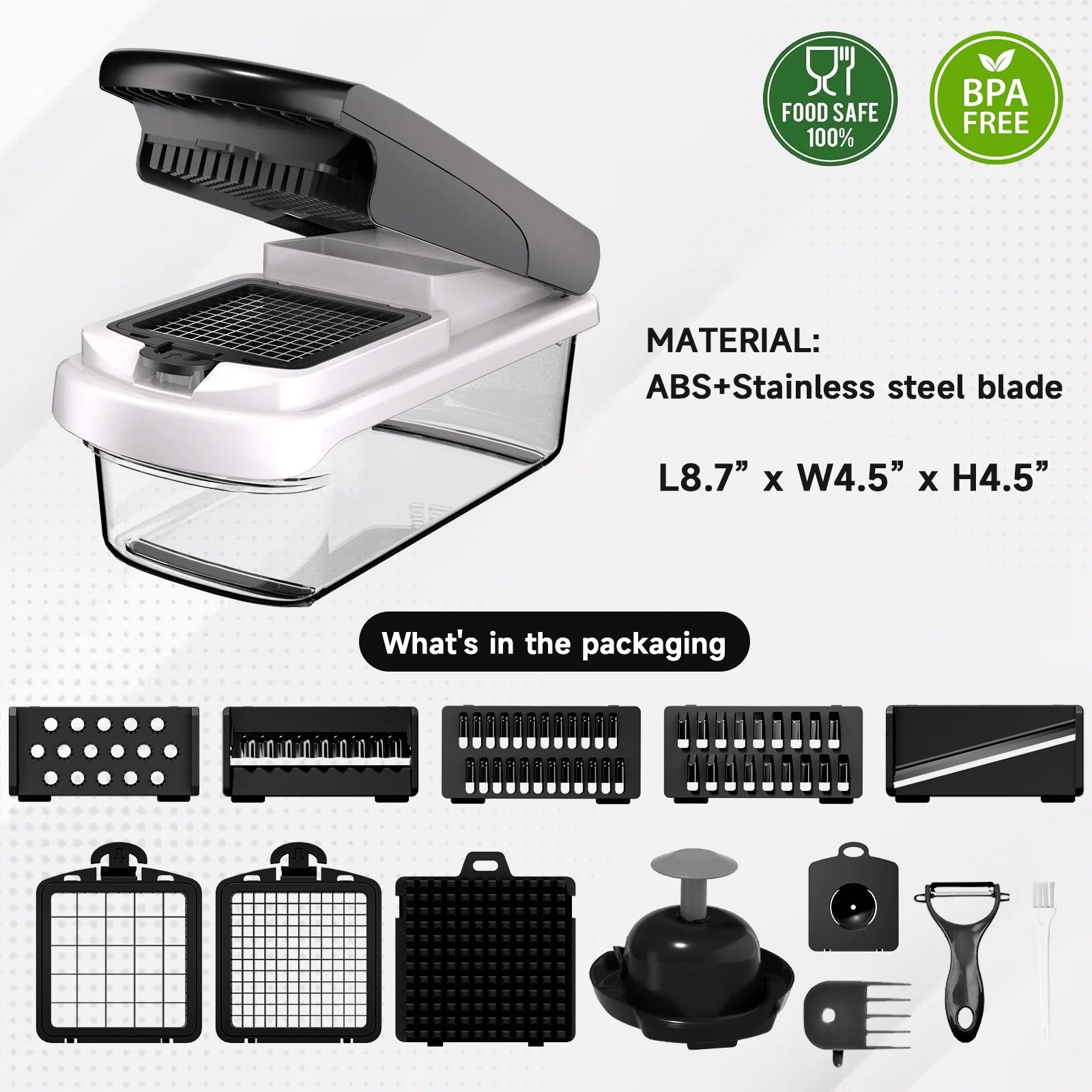 Vegetable Chopper Food Slicer, 15 in 1 Multi-Function Food Chopper for Onion, Veggie, Cheese Grater, Vegetables Cutter with Large Container, Kitchen Gadgets (White)